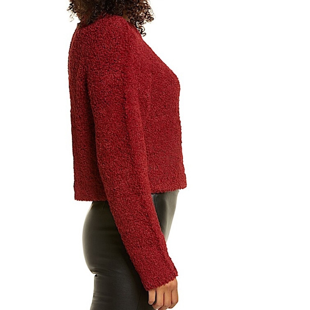 Halogen Crop Bloucle Cozy Sweater Maroon